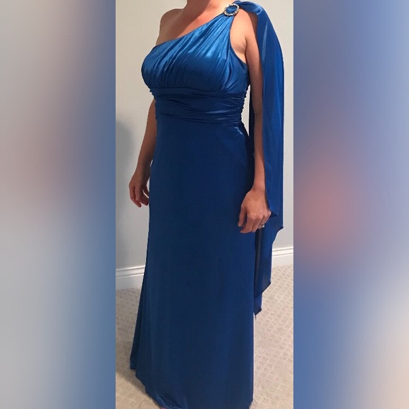 B. Darlin Blue Roman Goddess One-Shoulder Gown - Picture 1 of 2